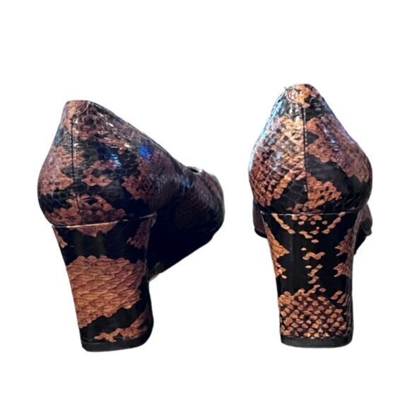 Bandolino Pumps Womens 8.5 Chunky Block Heel Square‎ Toe SNAKESKIN NIB Leather - Picture 4 of 10